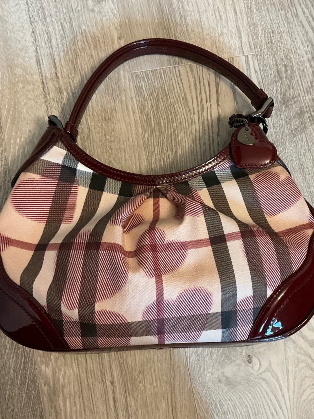 Vintage Burberry Nova Check Burgundy Patent Shoulder Bag